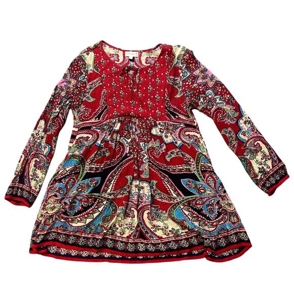 Altar’d State- Mini Tunic Dress- 3/4th sleeve- red blue - small- spring dress - Picture 1 of 9